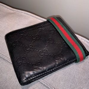 GUCCI Mens Wallet Elastic Band- Black Leather